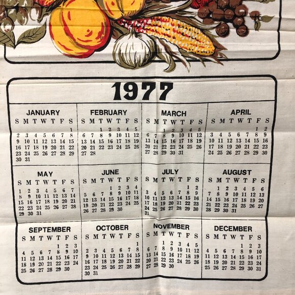 Vintage 1977 Cotton Linen Tea Towel Calendar Kitchen towel Harvest - Picture 7 of 12